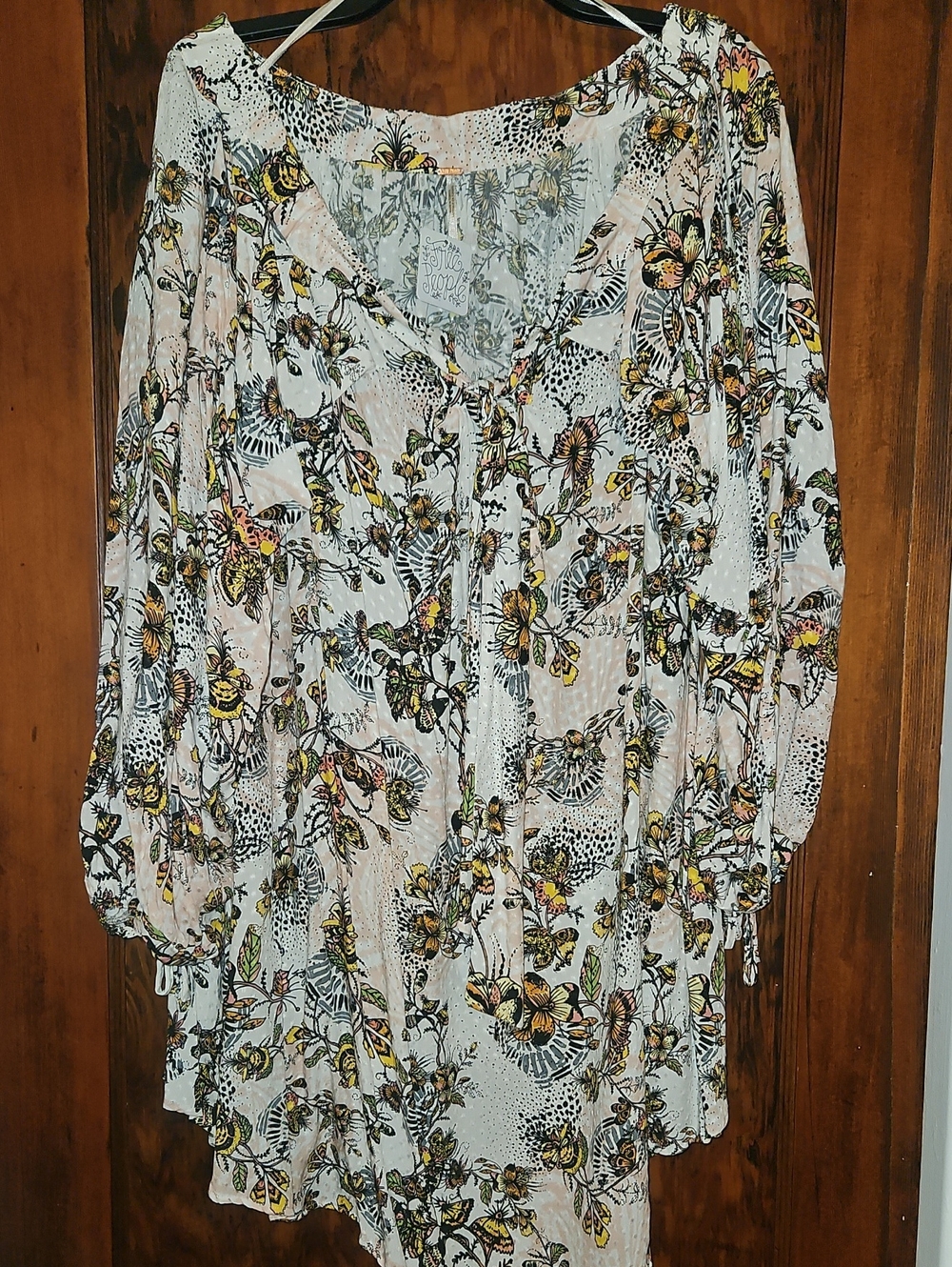 Floral Boho Long-Sleeve Women’s Dress in White and Yellow   NWTs Freepeople